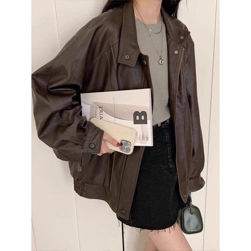 Women's Loose Slimming Motorcycle Jacket Cardigan LadyShow.Store
