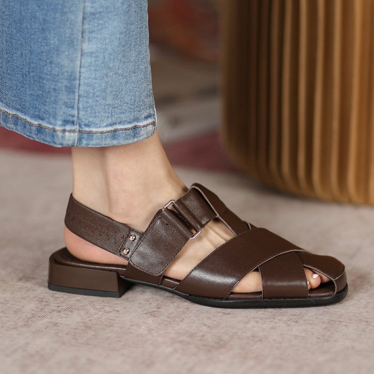 Retro Low-heel Velcro Thick-heeled Sandals for Women Best YouTube Store
