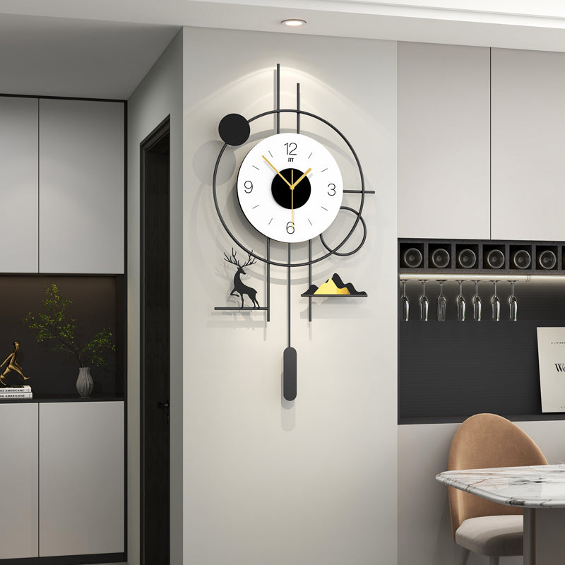 Modern Geometric Wall Clock Minimalist Metal Decor With Pendulum Design PearlNestDecor.com