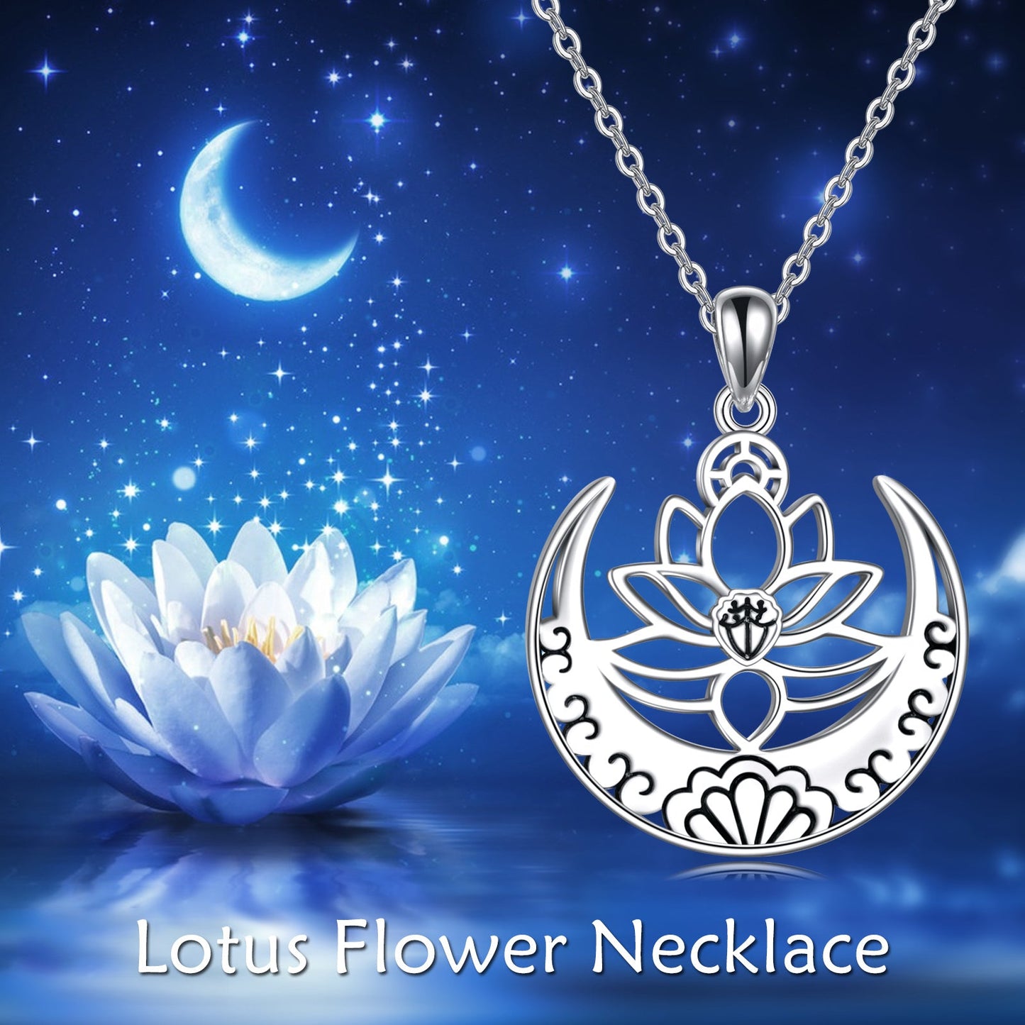 Lotus Flower Symbol Yoga Necklace Sterling Silver Sanskrit Symbol  Balancing Jewelry LadyShow.Store