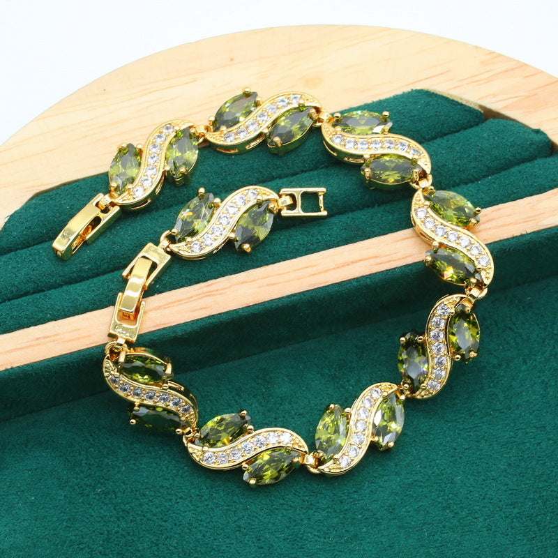 Anti-allergy AAA Zircon Bracelet Necklace Earring Ring Gold Ornament Suit LadyShow.Store