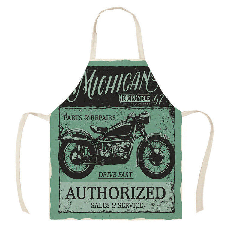 Creative Motorcycle Poster Art Letter Linen Kitchen Apron PearlNestDecor.com