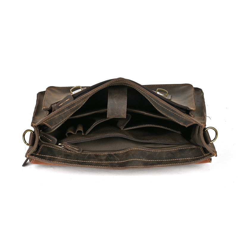 Top Layer Leather One-shoulder Crossbody Laptop Bag CJD
