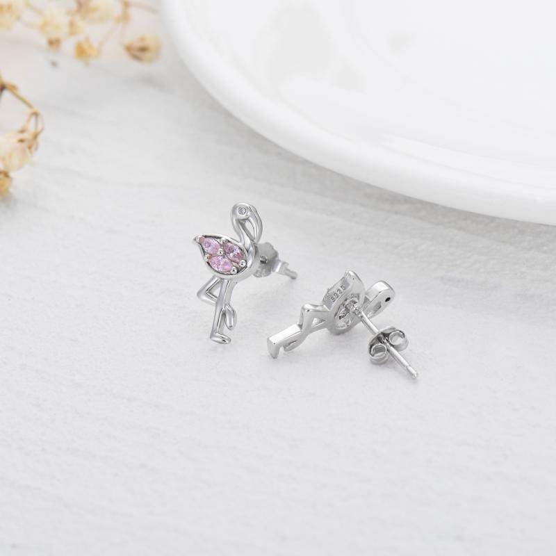 Pink Flamingo CZ Stud Earrings in White Gold Plated Sterling Silver LuxuryLifeWay Online Store