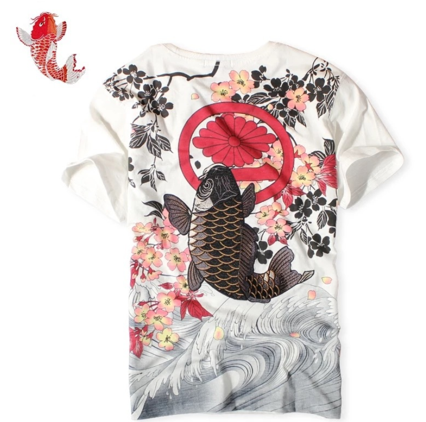 Embroidered Koi Fish T-shirt in Chinese Style Pi-Mart