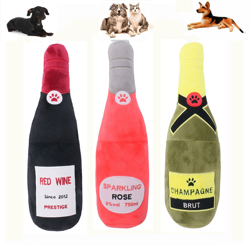 Pet Cats And Dogs Vocal Toys Plush Wine Bottle Chewing Teeth Stick Donut Small Pets Fashion