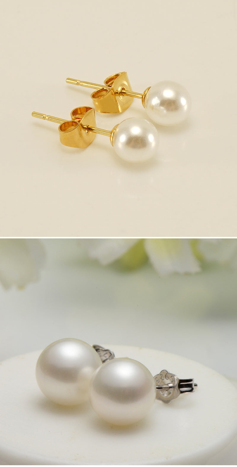 S925 Sterling Silver Needle Natural Freshwater Pearl Ear Studs CJD