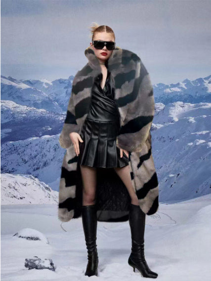 Faux Fur Coat With Tiger Pattern Fur And Long Artificial Hair LadyShow.Store