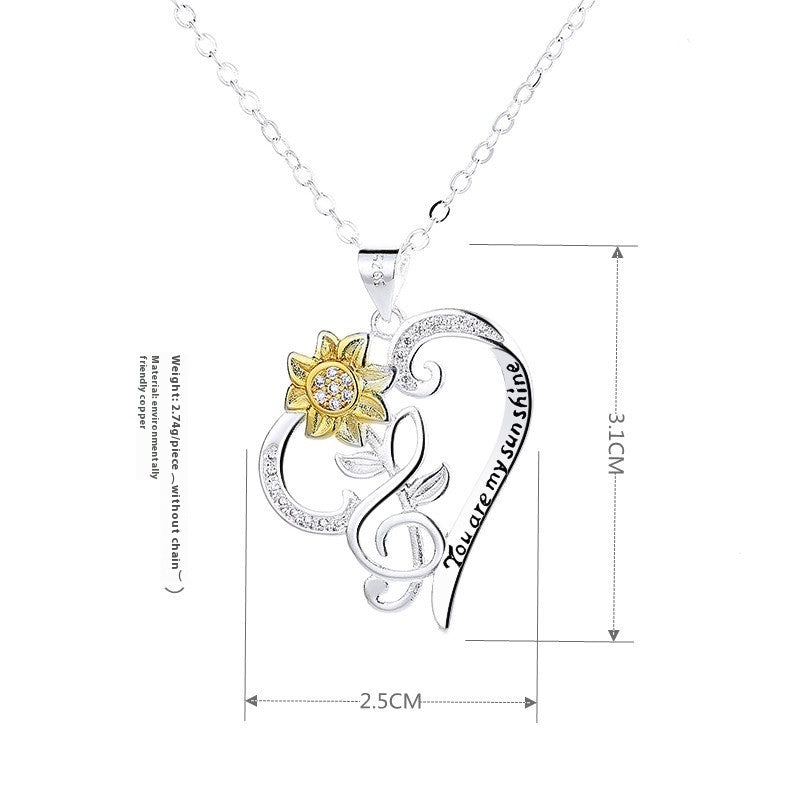Pastoral Style Two-color Sunflower Pendant Trend Heart Clavicle Chain LadyShow.Store