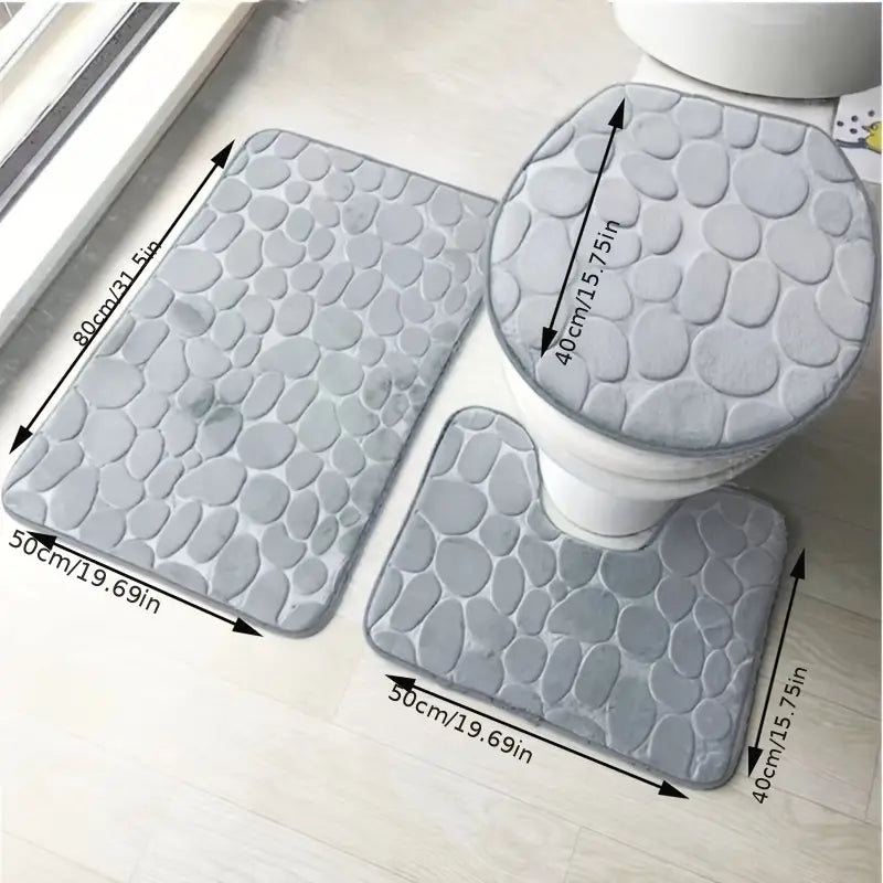 3-Piece Non-Slip Bathroom Rug Set Pi-Mart