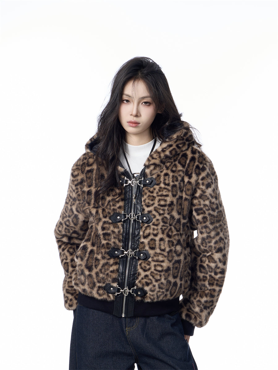 Hooded Jacket Women's Loose Thick Leopard Print Full Print Design Street Coat Best YouTube Store