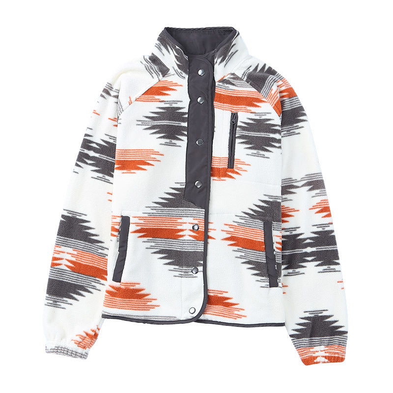 Winter Women's Printed Cardigan Jacket Fashion Color Contrast Fleece Coat LuxuryLifeWay Online Store