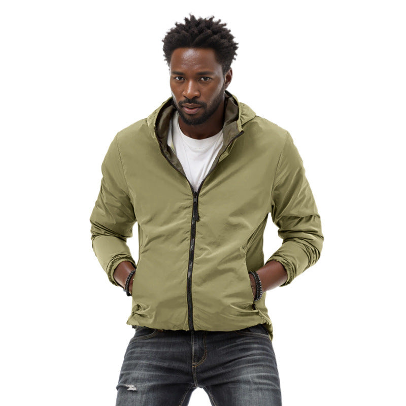 Mens Clothing Solid Color Zipper Reversible Trendy Coat Best YouTube Store