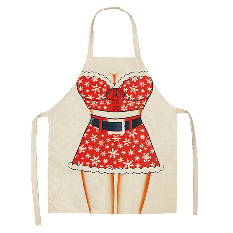 Christmas Santa Claus Kitchen Home Apron Linen Polyester Cartoon PearlNestDecor.com