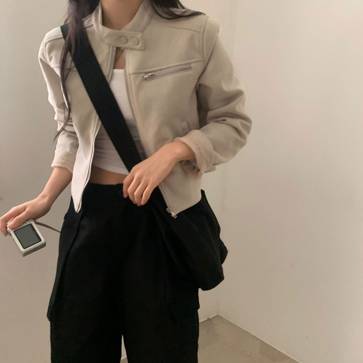 High Waist Short Jacket Suede Motorcycle Top LadyShow.Store