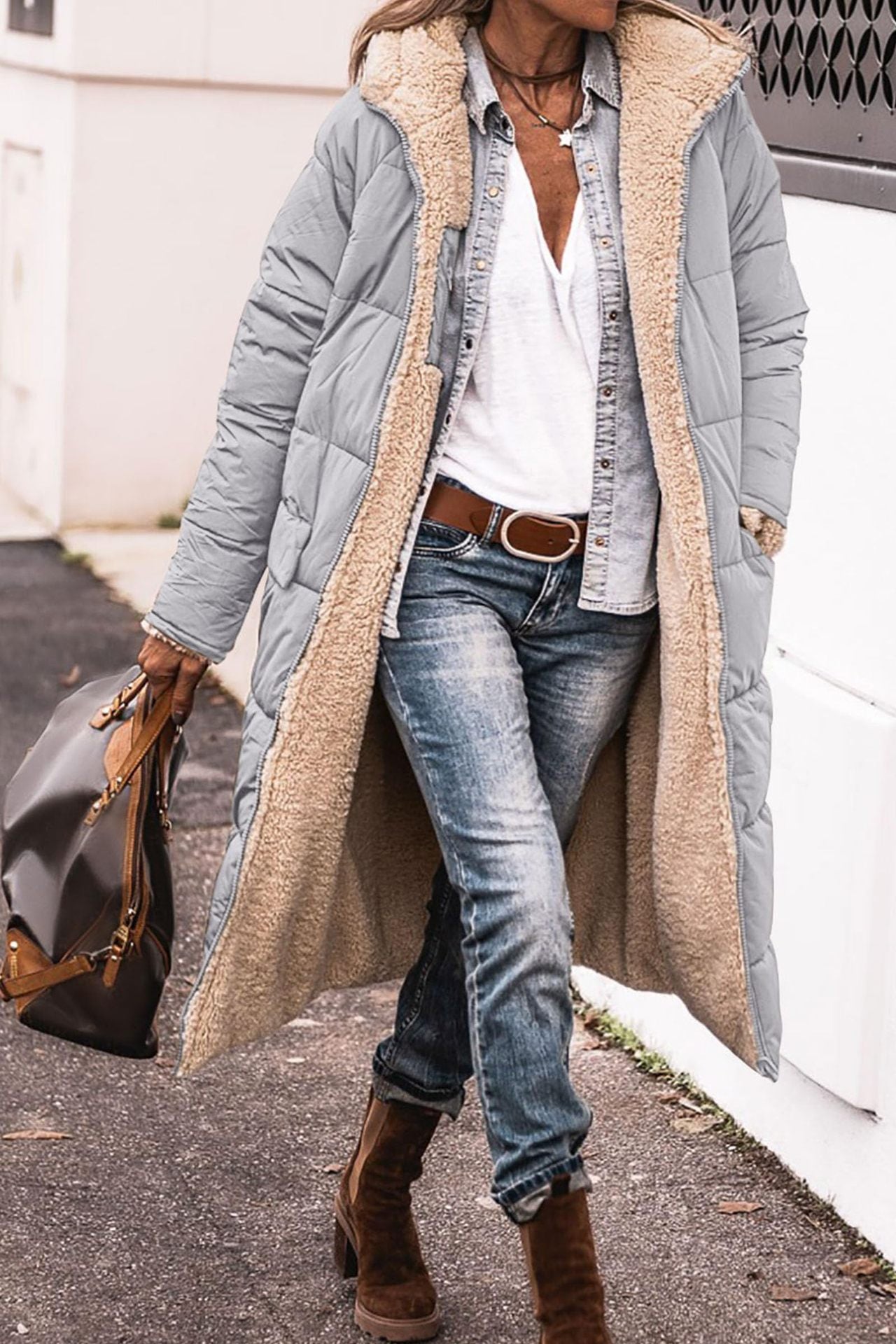 Solid Color Hooded Long Coat Winter Long Sleeve Double-sided Wear Slim Elegant Cardigan Jacket Top Women's Clothing LadyShow.Store