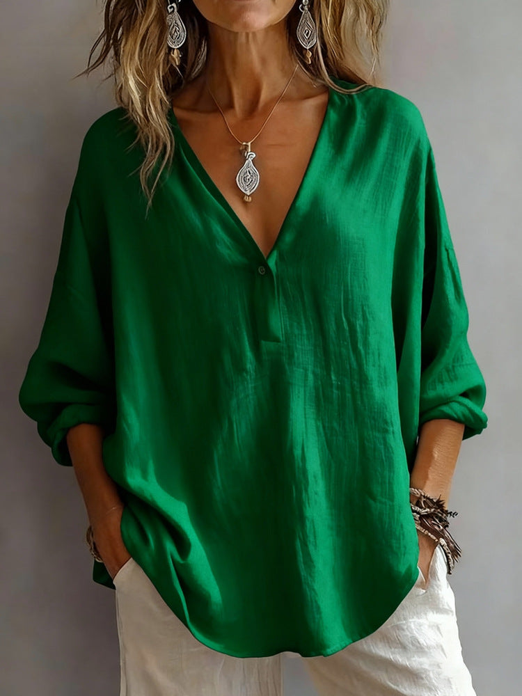 Womens Casual Loose Fashion Solid Color Long-Sleeve Top NorixaFashion.com