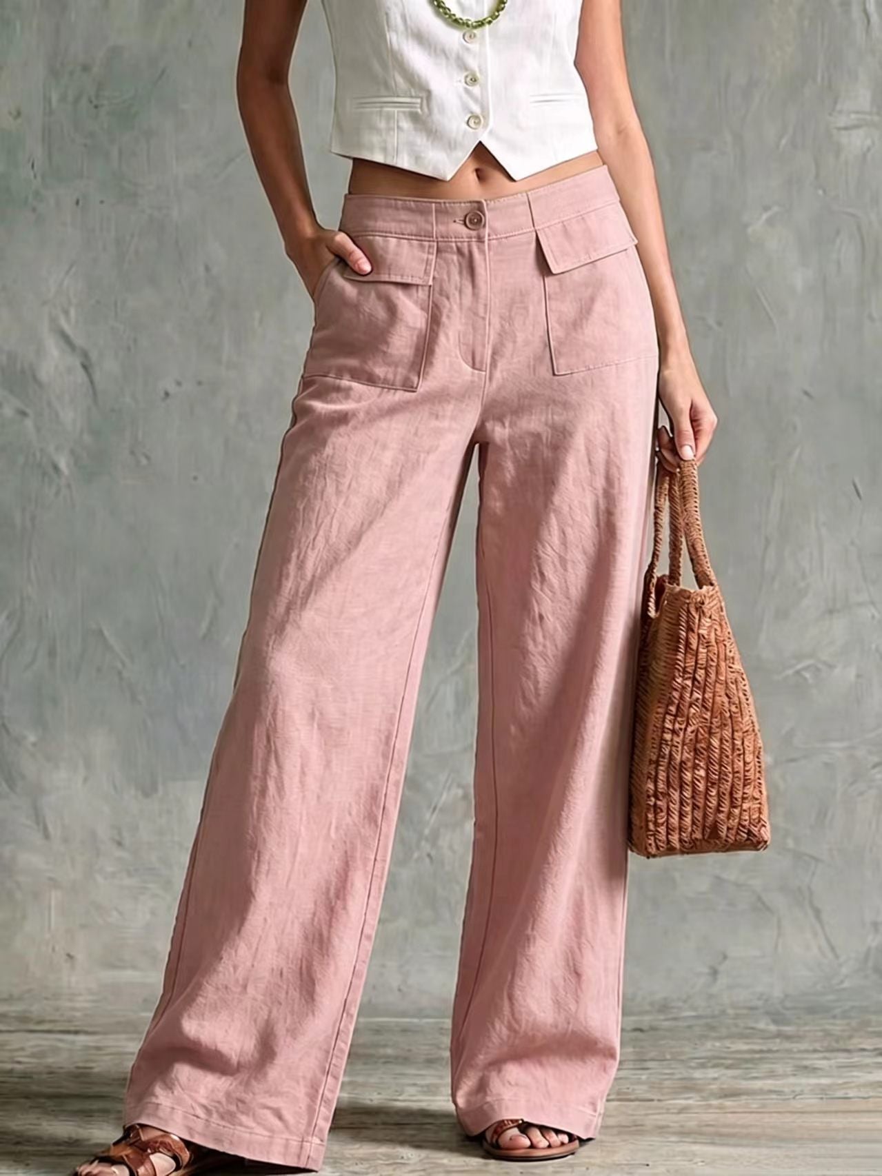 Women's Solid Color Loose Fit Casual Pants - Elastic Waist Trousers for Daily Wear NorixaFashion.com
