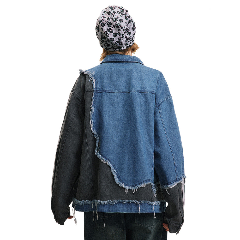 Coat Irregular Color Contrast Patchwork Burr Design Sense Best YouTube Store