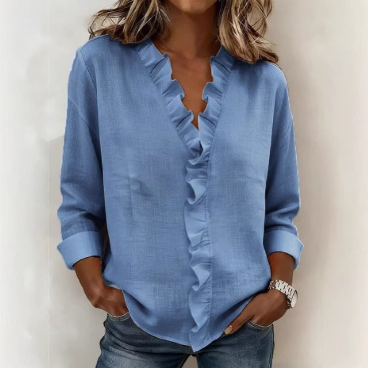 Ruffled Long Sleeve Cotton Shirt NorixaFashion.com