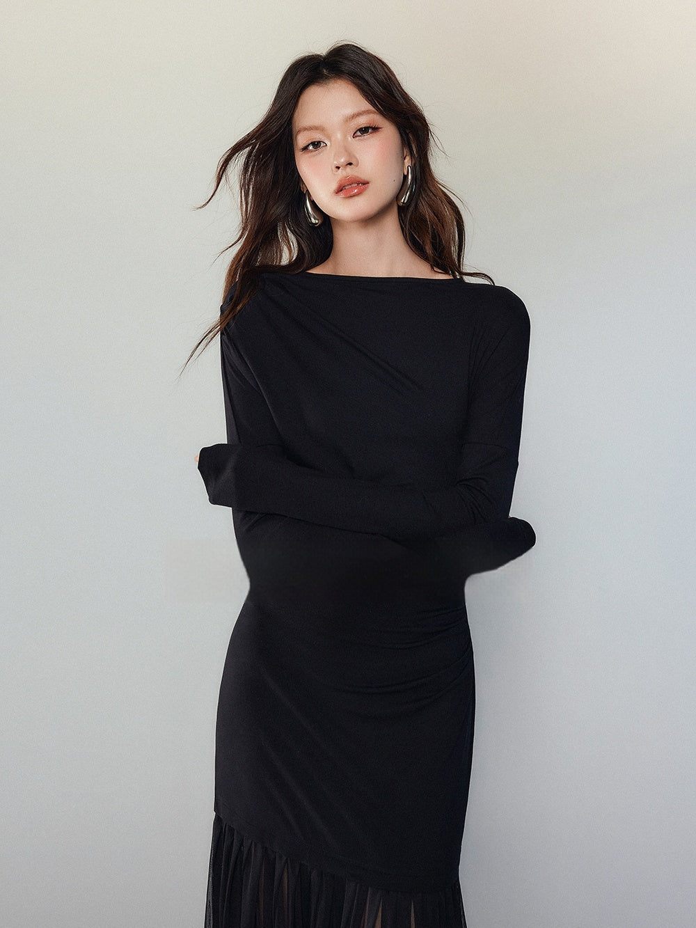 Black Panel Mesh Dress Women NorixaFashion.com