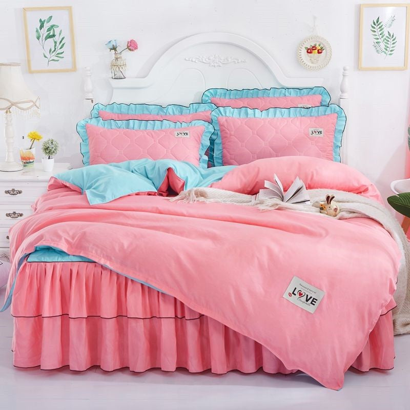 A Full Set Of Quilted Fallwinter Bed Skirt Bedspread Bed Sheet Princess Bedspread Plus Quilt Cover