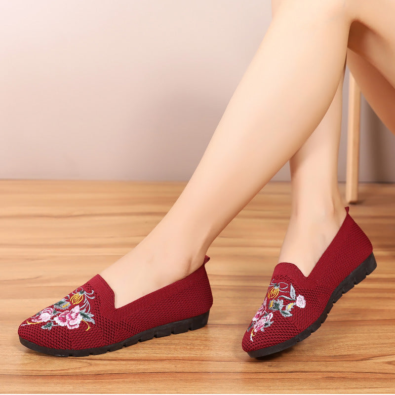 Cloth Shoes Women Embroidered Shoes Flying Woven Breathable Mesh Shoes LadyShow.Store