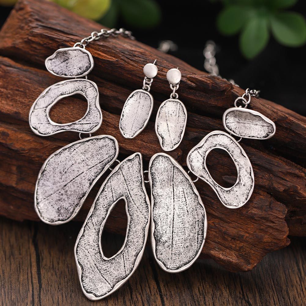 Alloy Geometric Irregular Oval Colorful Oil Necklace Hollow Design Women's Necklace Eardrop Set LadyShow.Store