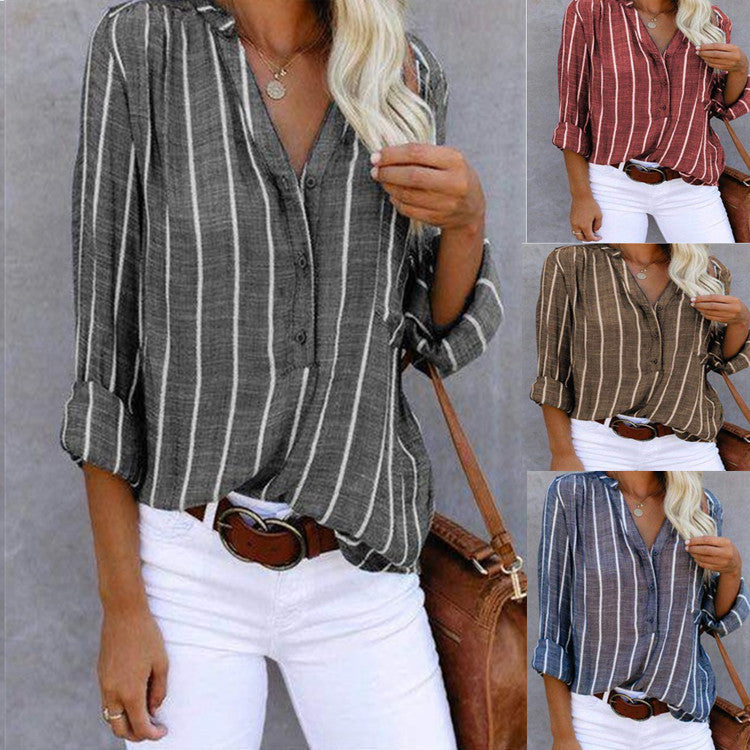 Simple And Fashionable Printed Striped Shirt For Women LadyShow.Store