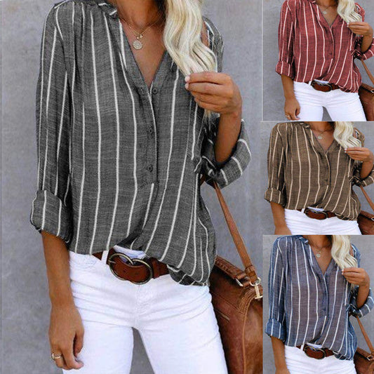 Simple And Fashionable Printed Striped Shirt For Women LadyShow.Store