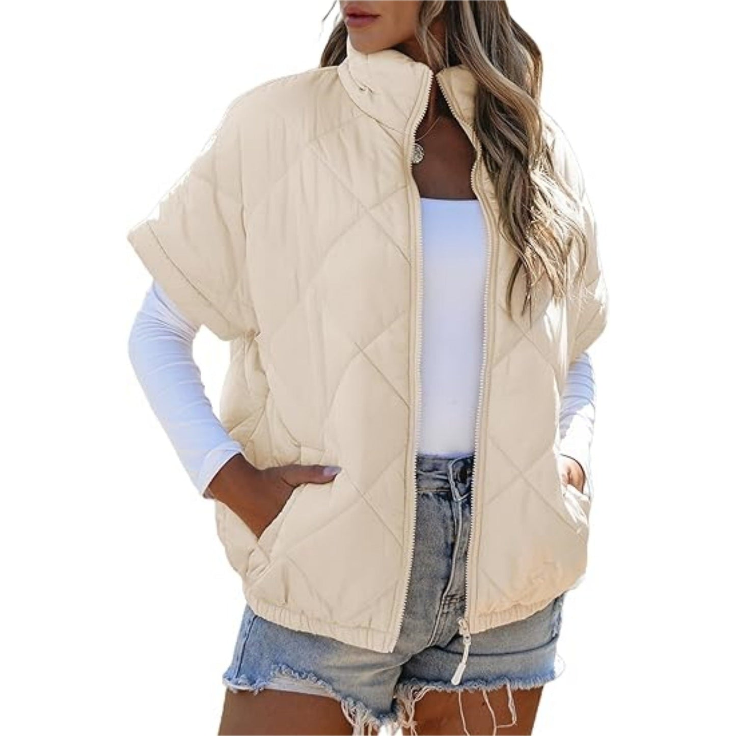Casual Pocket Zipper Diamond Lattice Warm Jacket LadyShow.Store
