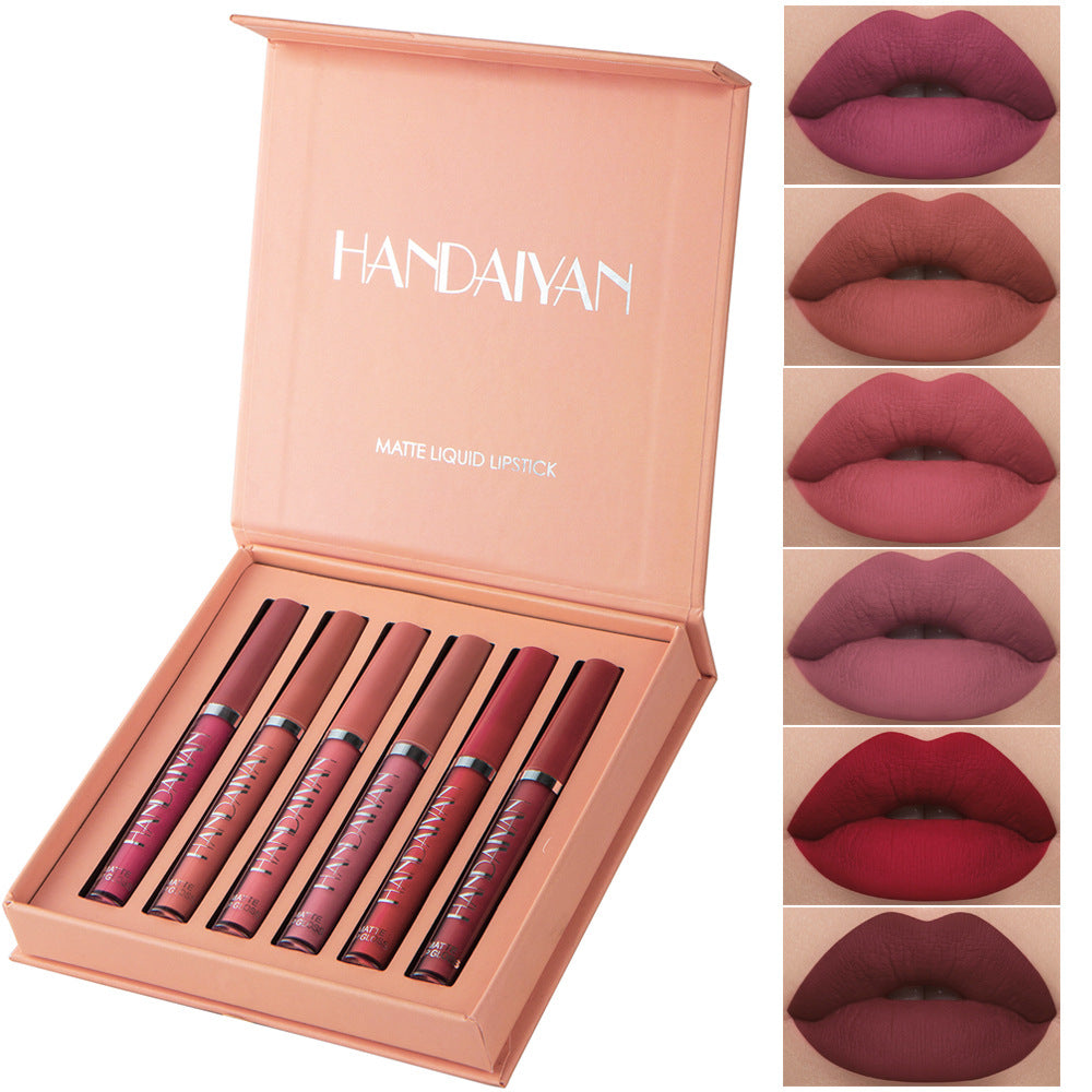 Handaiyan Matte Lip Glaze Liquid Lipstick Mini Tube Lip Gloss Waterproof Non Stick Cup Lip Gloss Genuine LadyShow.Store