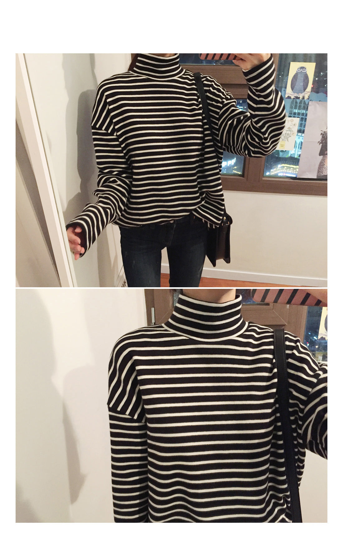 Striped Turtleneck Base Layer T-Shirt Pi-Mart