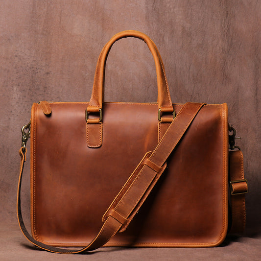 Men's Bag Crazy Horse Leather Briefcase For Laptop CJD