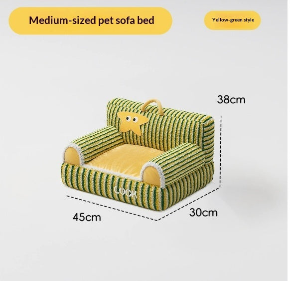 Cat Bed Pet Plush Sofa Cat Striped Raised And Thickened Non-Slip Sofa Pets Fashion