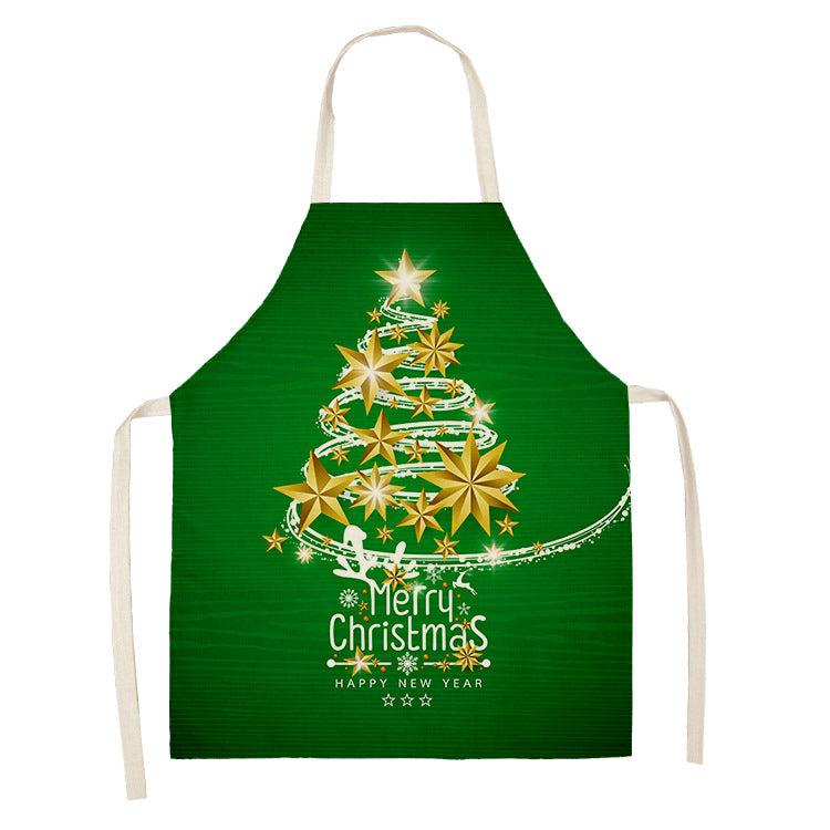 Household Green Series Christmas Dog Linen Apron Used In Kitchen PearlNestDecor.com