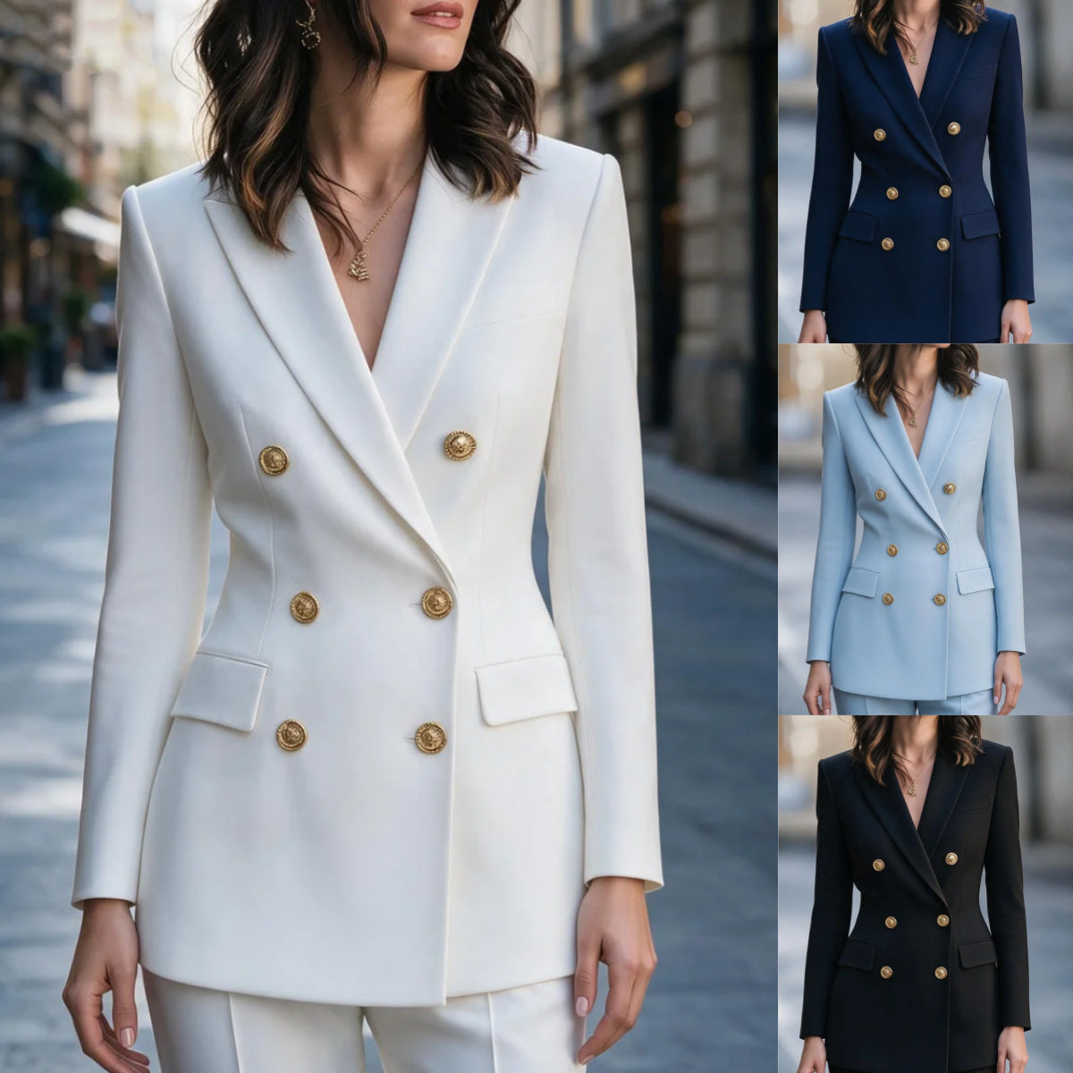 2026 European And American Cross-border Temperament Double-breasted Suit Jacket Women's Spring And Autumn Fashion Commuter Slim-fit Slimming Small Suit NorixaFashion.com