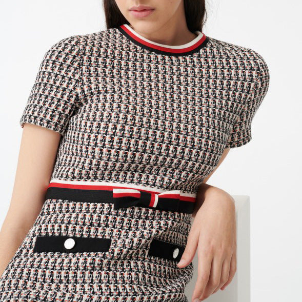 Plaid Woven Tweed Dress Women NorixaFashion.com