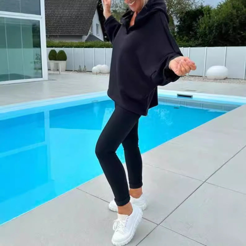 Women's Solid Color Hooded Sweatshirt Two-piece Set LadyShow.Store