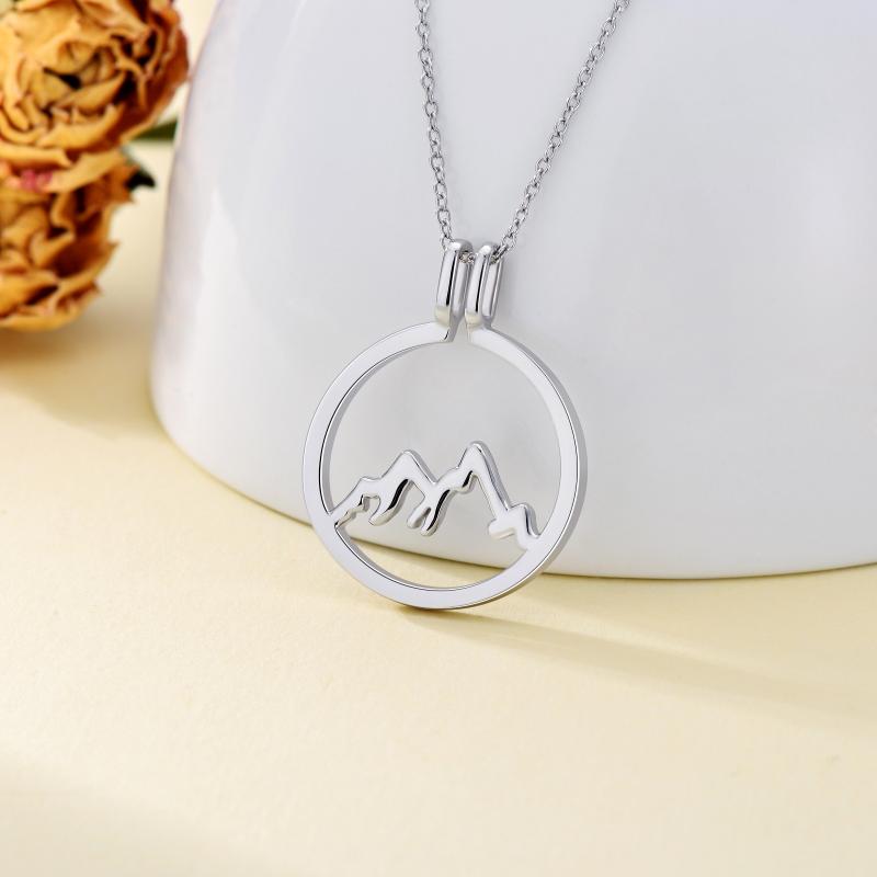 925 Sterling Silver Mountain Ring Holder Round Shape Pendant Necklace LadyShow.Store