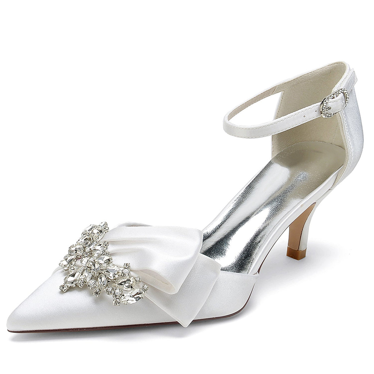 Wedding Bride Mid And Low Heel Pointed Toe Rhinestone High Heels LuxuryLifeWay Online Store