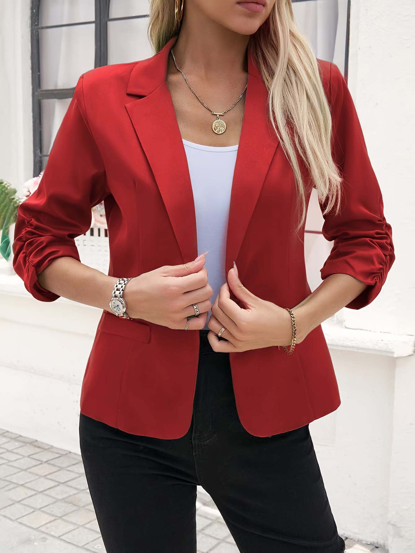 Women's Business Suit Jacket 34 Sleeve Business Casual Jacket CJD