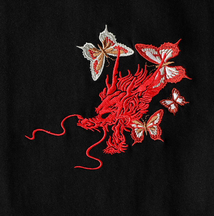 Summer Youth Embroidered Dragon T-Shirt for Men Pi-Mart