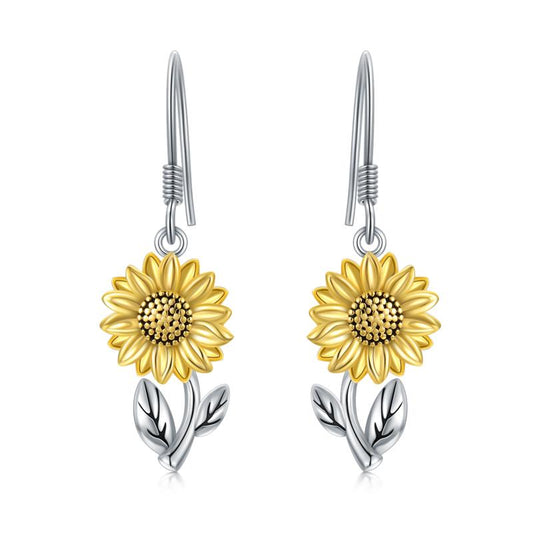 925 Sterling Silver Sunflower Dangle Earrings for Women Girls Teen LadyShow.Store