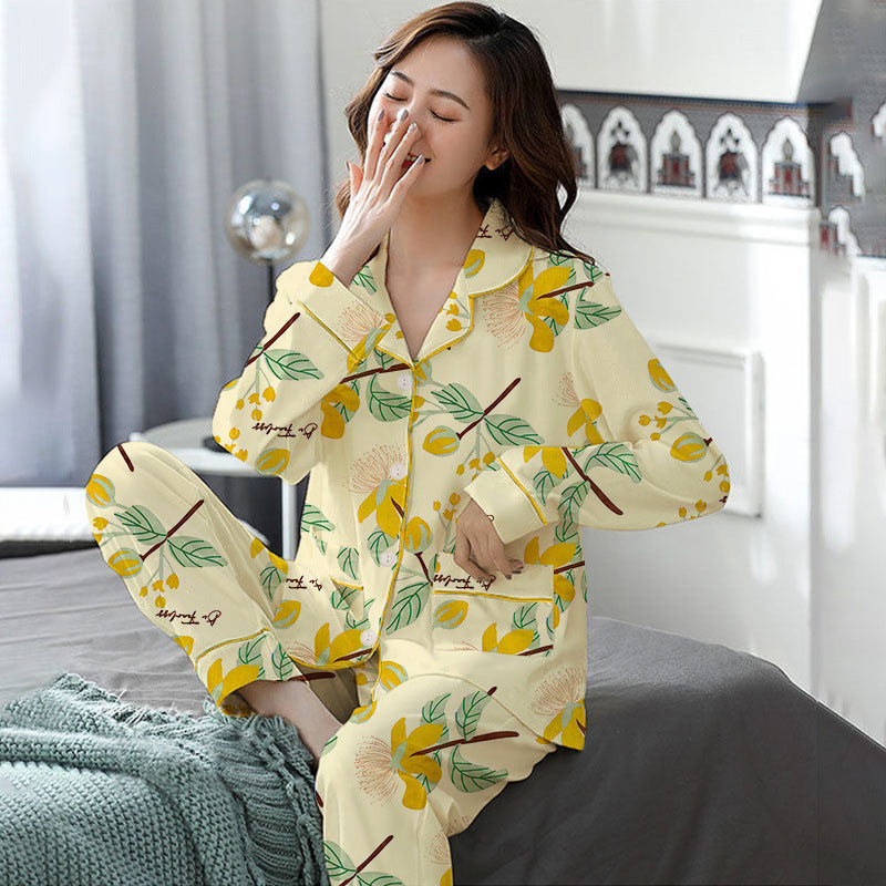 Elegant Women's Autumn And Winter Cotton-like Long Pajamas Two-piece Set Best YouTube Store