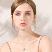 Mama Bear Necklace Sterling Silver Mother Daughter Blue Opal Animal Necklace Pendant Gift for Women Girls LadyShow.Store