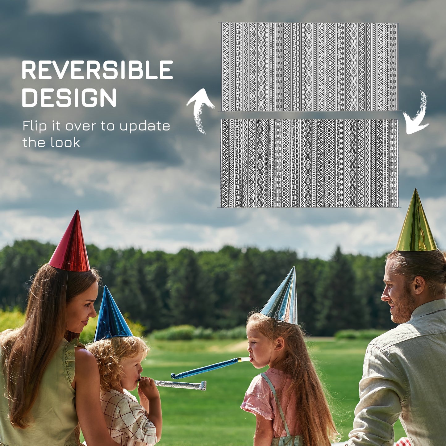 Reversible Outdoor Rug Carpet RV Camping Rugs with Carry Bag