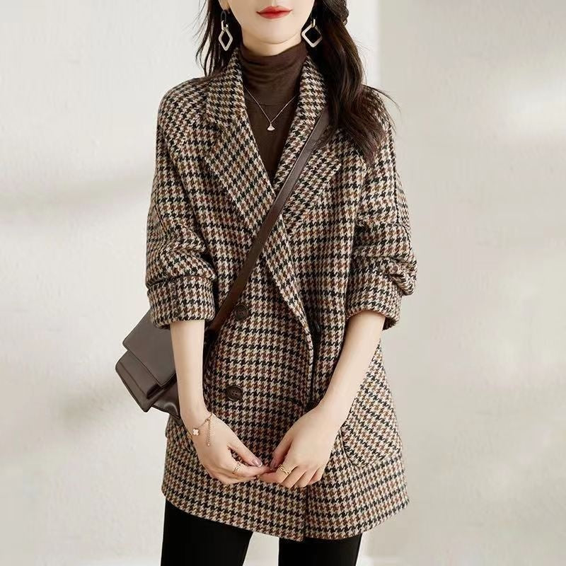 Houndstooth Woolen Overcoat NorixaFashion.com