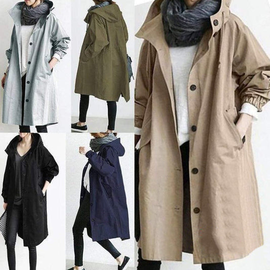 Women Windbreaker Jacket Casual Loose Button Pockets Hooded Quick Dry Windproof Waterproof Clothes For Outdoor Hiking Camping LadyShow.Store