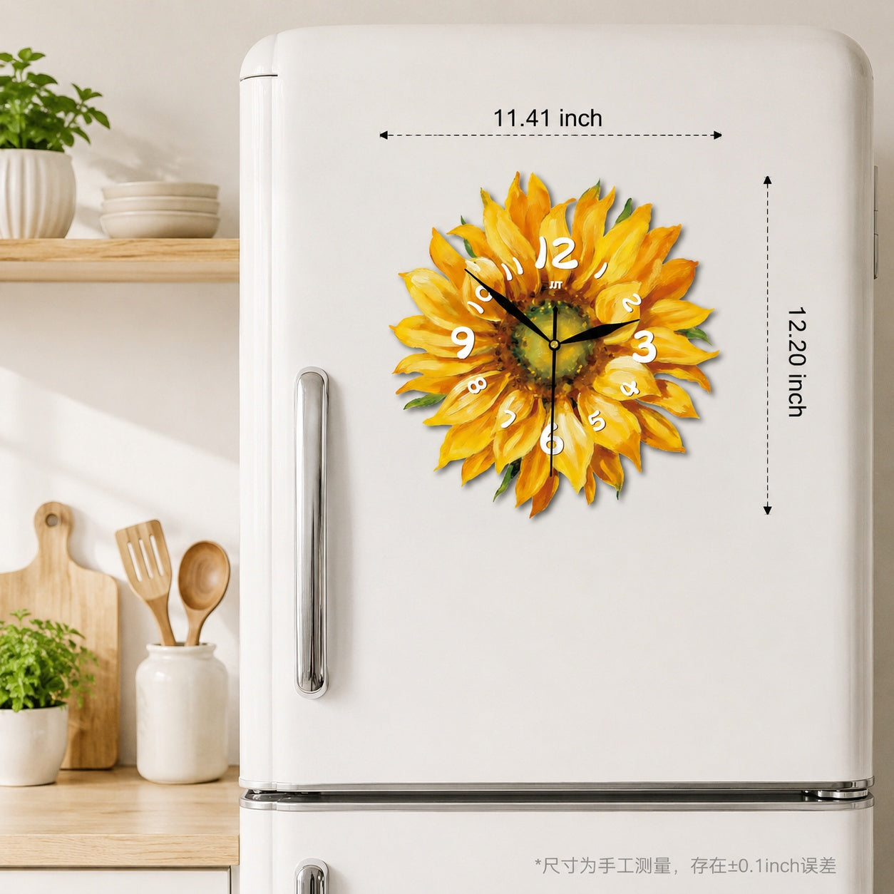 Sunflower Magnetic Fridge Clock Acrylic Decorative Kitchen Decor PearlNestDecor.com